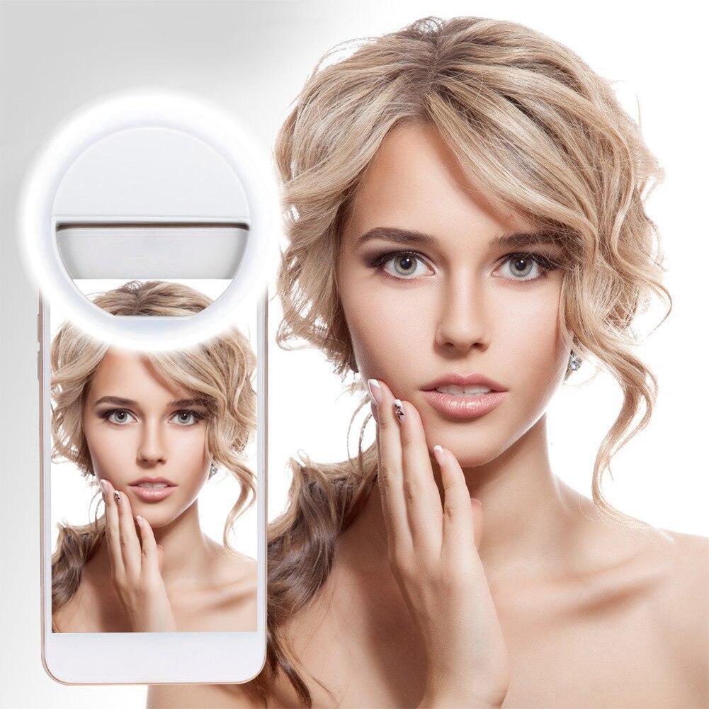 1pc mobiltelefon lys klip selfie led auto flash til mobiltelefon smartphone rund bærbar selfie lommelygte makeup spejl