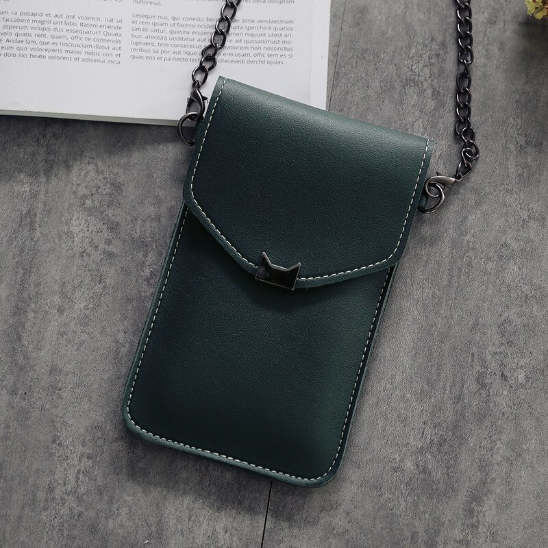 Bolso de teléfono móvil con orejas de gato para mujer, bolsa de mensajero con cadena, con solapa pequeña, estilo Retro, Simple, con pantalla táctil,: Verde