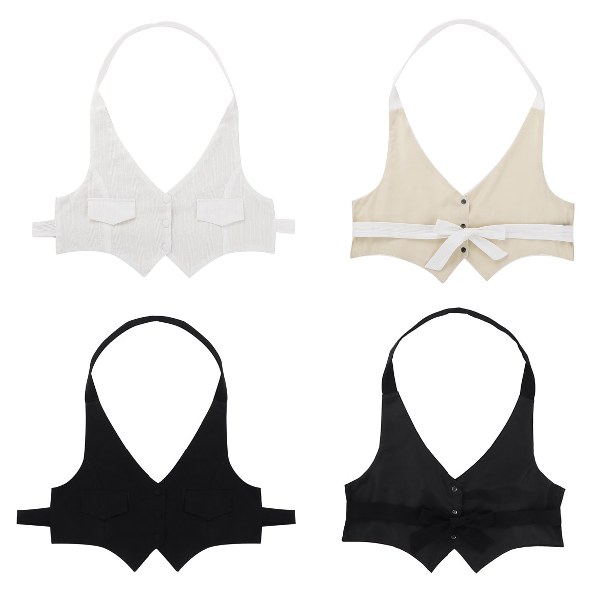 Kvinner casual solid grime hals kort drakt vest ryggfri med belte selv-tie på bakknappen ned hel foret vest vest