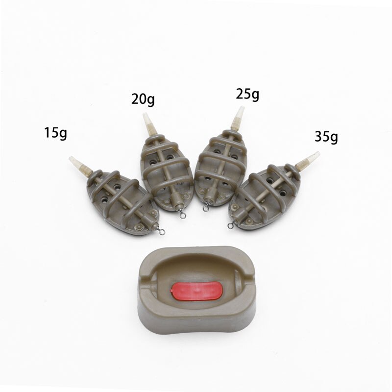 Inline Method Carp Fishing Feeder 4 Feeders 15/20/25/35g 30/40/50/60g Mould Set: 1Size