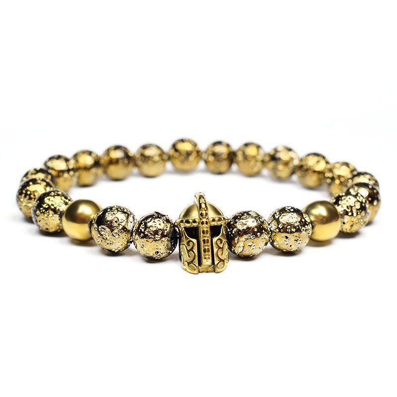 Efi dok rzymski rycerz spartański wojownik gladiator kask bransoletka skały wulkaniczne kamienny koralik bransoletka regulowana elastyczność bransoletka: A1