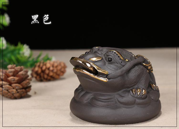 Yixing te leka te husdjur lekkontur i guld lucky padda dekoration lera tepet aceessories: Svart