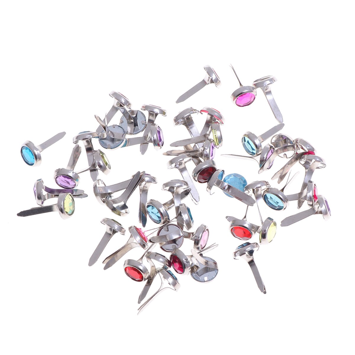 Pack de 50 Mini tachuelas DIY Metal práctico colores surtidos sujetadores de papel de cristal clavos redondos broches de álbum de recortes