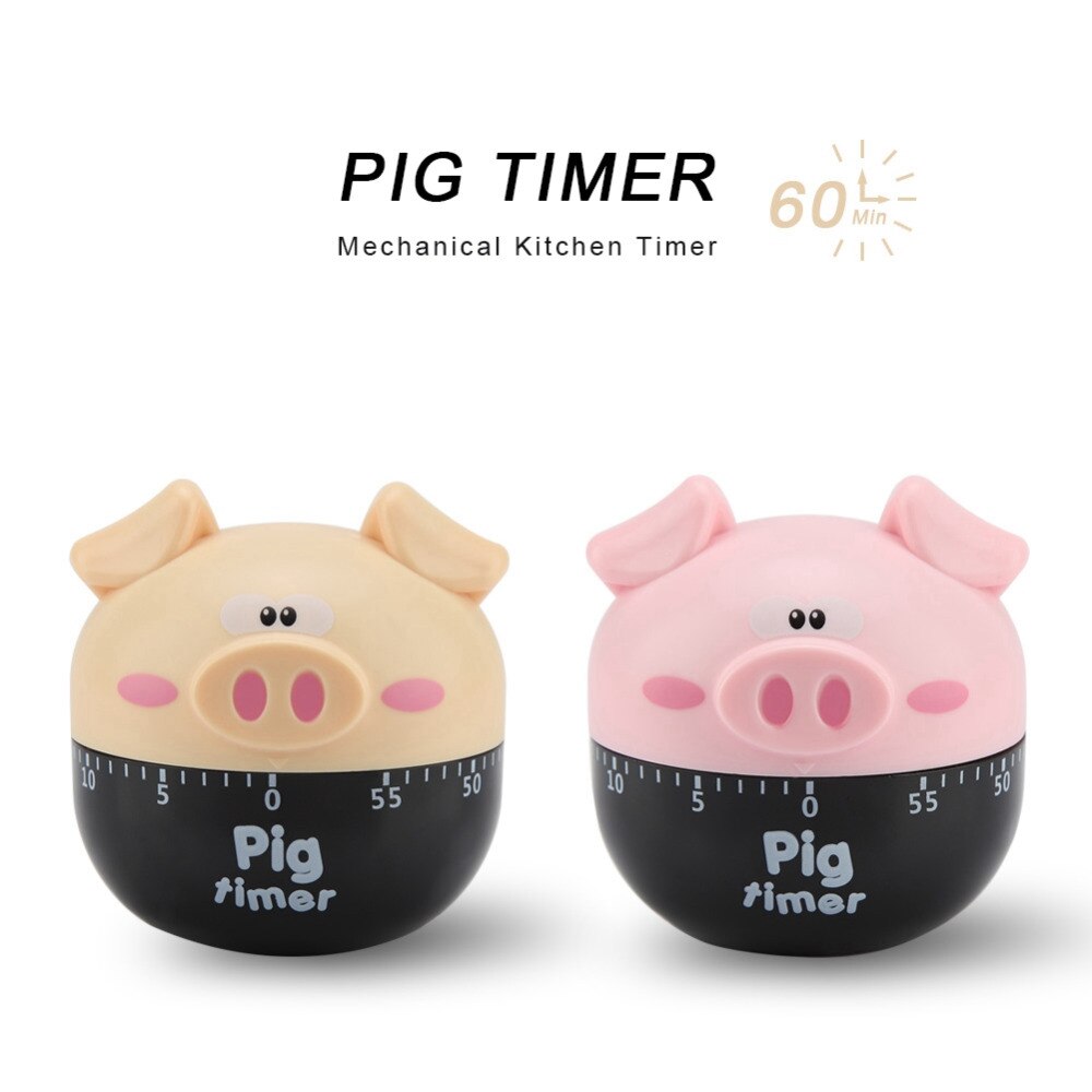 Temporizadores mecánicos de cocina, herramienta de sincronización de cocina con bonitos dibujos animados de cerdo amarillo y rosa, contadores