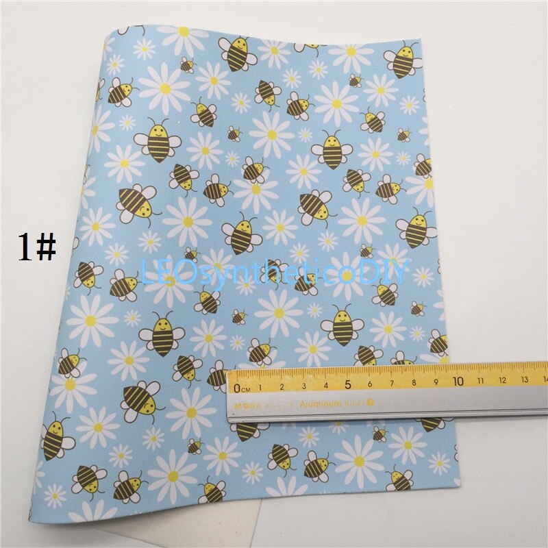 1Pc 21X29CM Bijen Daisy Bloemen Gedrukt Glitter Suède Zachte Voelde Back Faux Stof Maken Bows Leosyntheticodiy 6S25B: 1