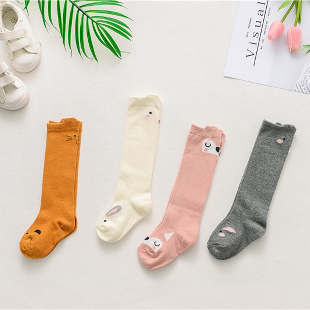 Primavera outono unisex bebê menino moda dos desenhos animados médio meias longas com orelhas de salto crianças meias joelho de algodão alto crianças meias da menina