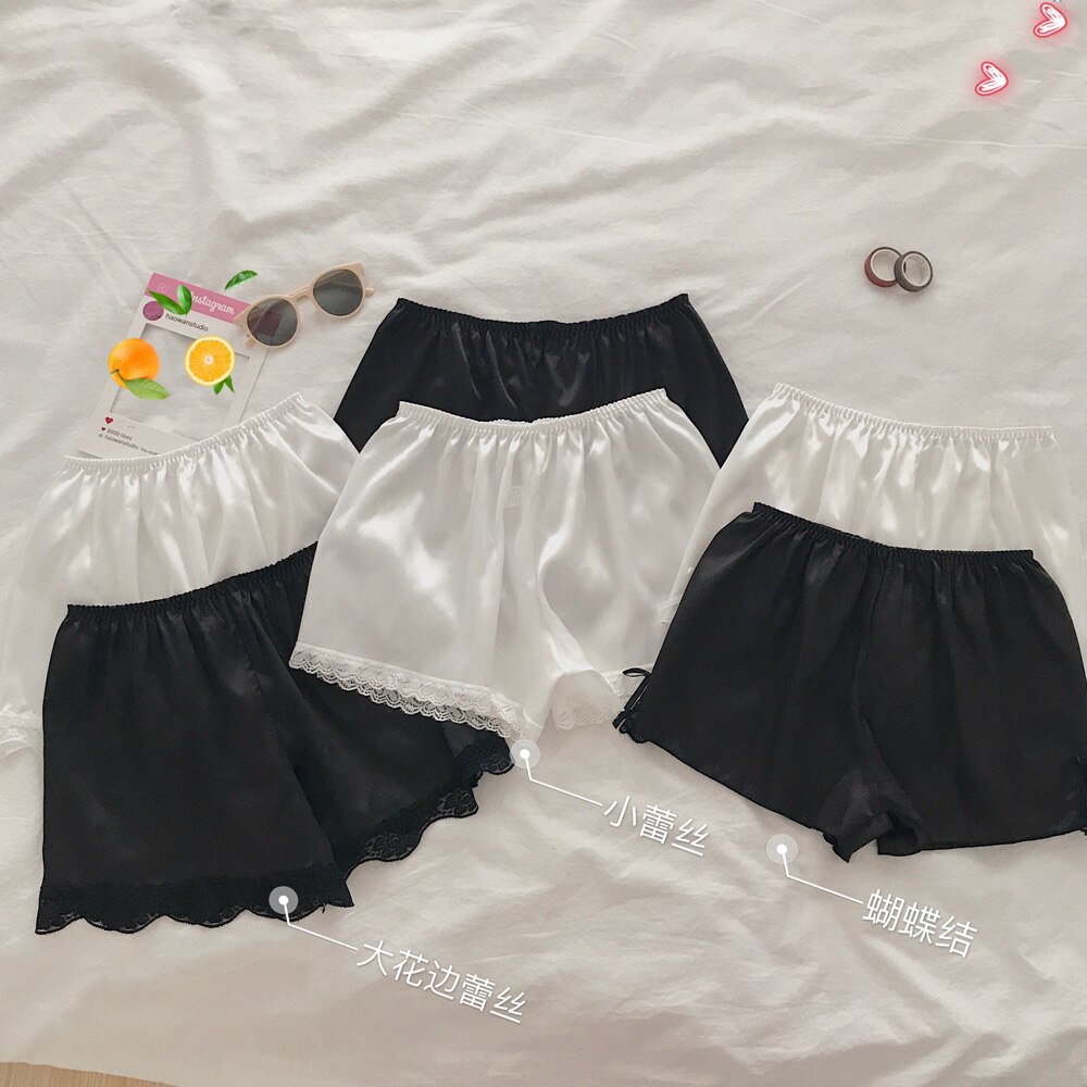 Sleep Bottoms Women Lace Solid Pajama Shorts Girls Summer Sleepwear Breathable Safety Outwear Sweet Students Thin Lounge Wear: black-small lace