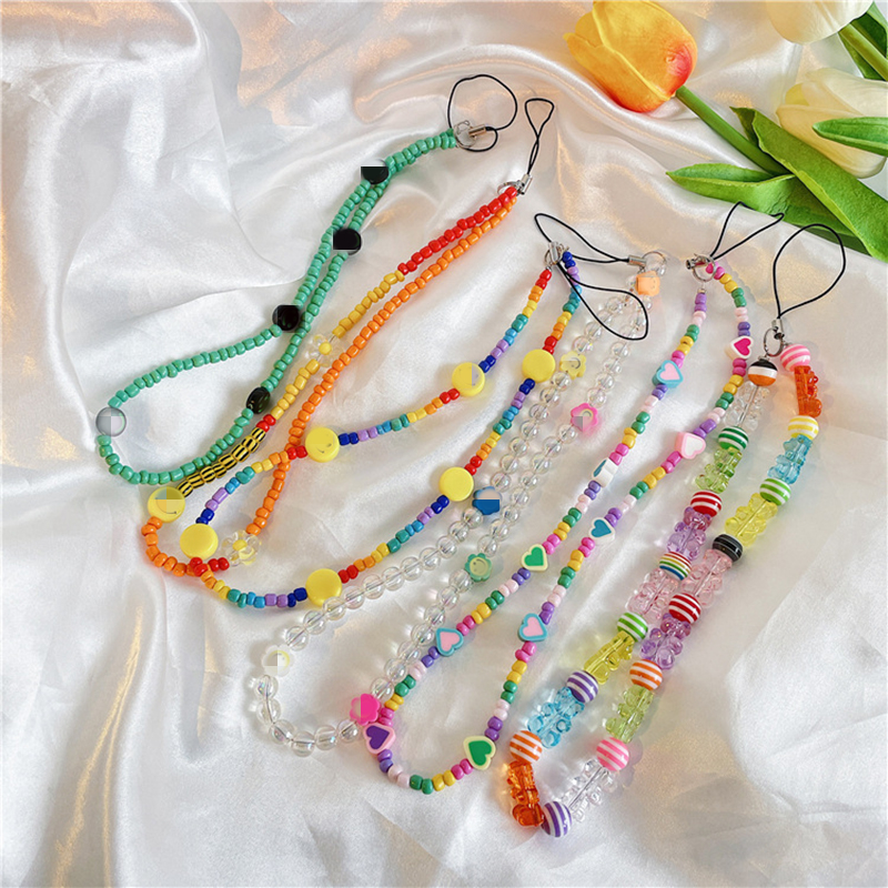 Trendy Kleurrijke Acryl Kralen Mobiele Telefoon Keten Voor Vrouwen Meisjes Gsm Riem Anti-Verloren Lanyard Opknoping Koord Sieraden