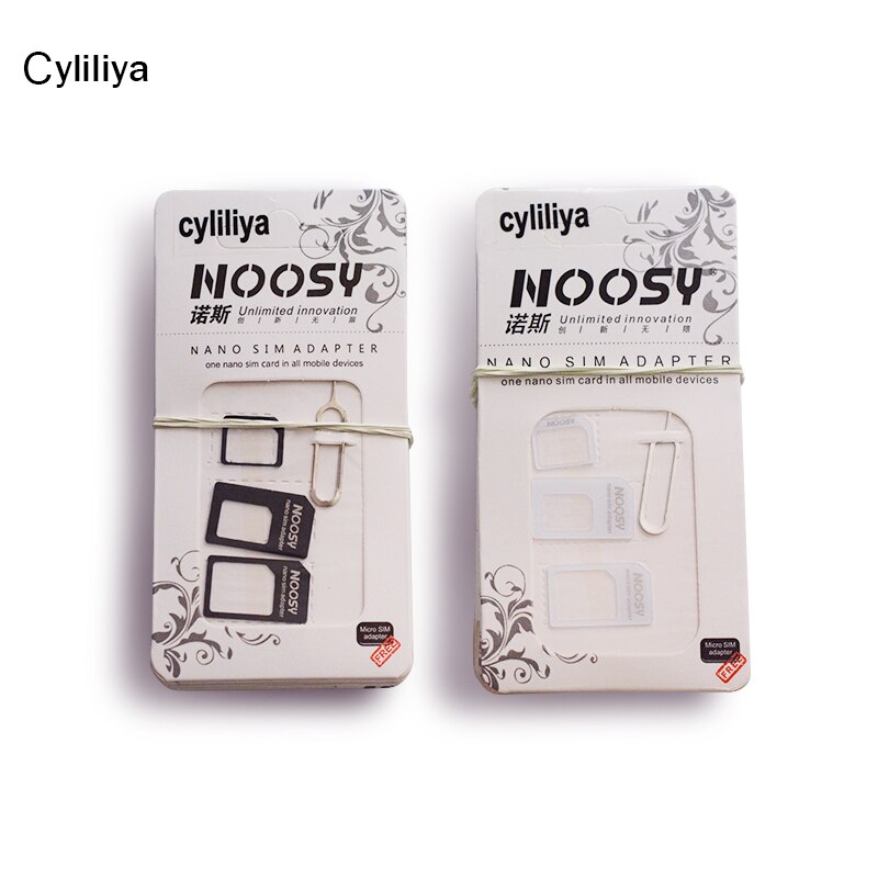 100Sets 4in1 Noosy Nano Sim Card Adapter + Micro Sim Kaarten Adapter + Standaard Sim-kaart Adapter Met Eject pin Voor Iphone Samsung