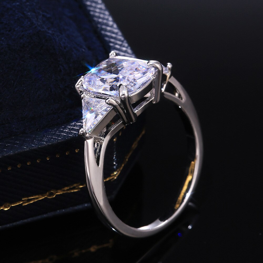 Anillo de plata de primera ley y circón para mujer, sortija, plata esterlina , Circonia cúbica, zirconia, circonita, zirconita, zirconita, cuadrado, color blanco, , cuatro garras