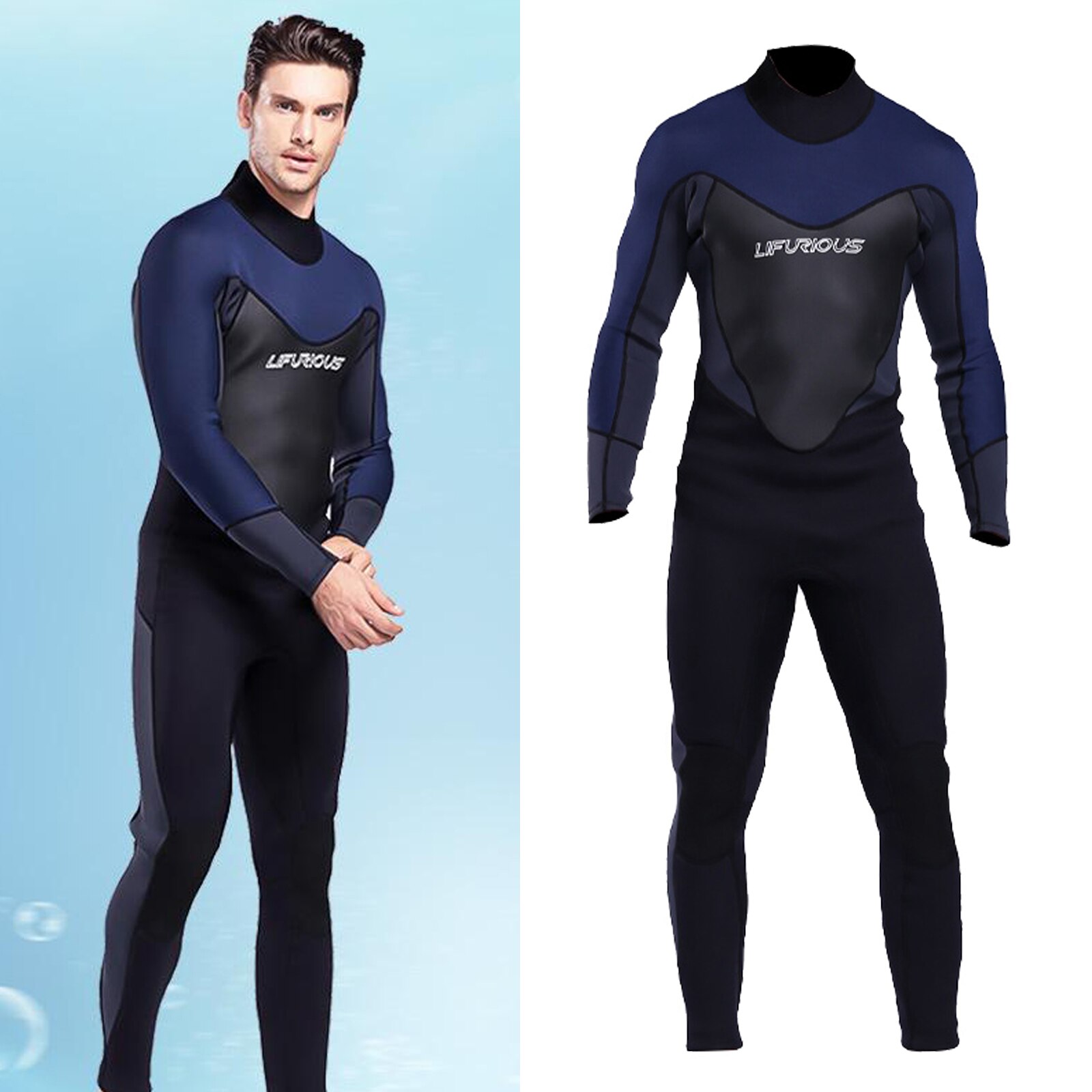 Traje de neopreno de 3mm para hombre, traje cálido de cuerpo completo para buceo, traje de piel de una pieza