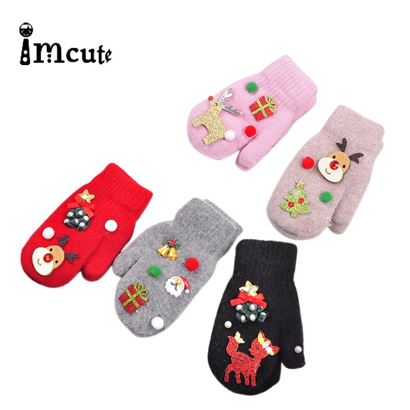 Imcute Christmas Baby Gloves Kids Full Finger Mittens Toddler Winter Warmer Gloves Girl Boy Xmas Infant Wool Mittens 3-10T