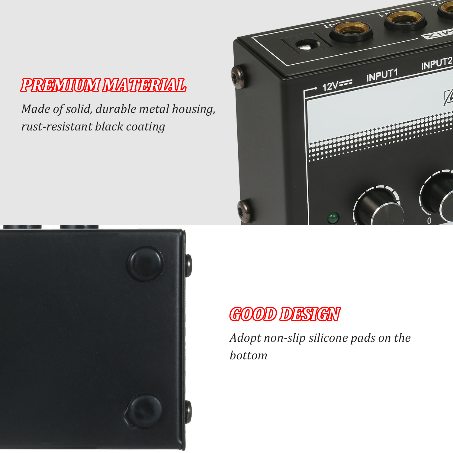 MH400 Ultra Low-Noise 4-Channel Line Mixer Mini Audio Mixer &amp; 1/4-inch TS Inputs Output Volume Control for Guitars Bass Keyboard