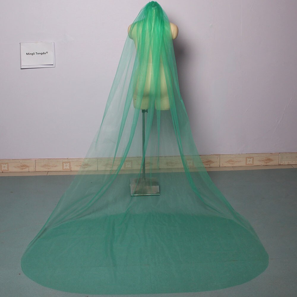 Mingli Tengda Himmel Blau Braut Schleier Lang schneiden Rand Doppel Schicht 3 Meter Lange Hochzeit Schleier Elegante Dame Kathedrale Schleier staubigen Rose: Grün