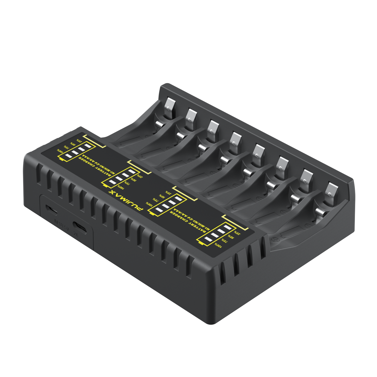 Carregador de bateria inteligente Ni-Mh PUJIMAX com 4 slots para bateria recarregável AA Ni-MH de 1,2 V com alimentação de saída USB e display LED