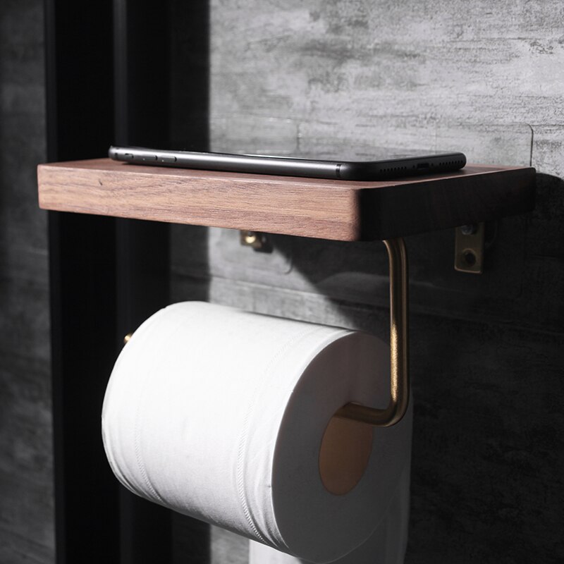 Badeværelse hylder messing valnød toiletpapir holder badeværelse hotel rulle papir væv hængende rack træ hylde holder