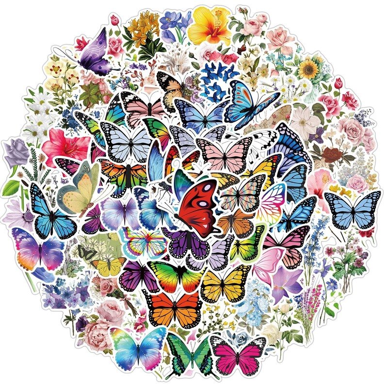 10/50/100 pièces papillon fleur Graffiti autocollants dessin animé guitare coque de téléphone Pad valise tasse Scrapbook journal Skateboard voiture