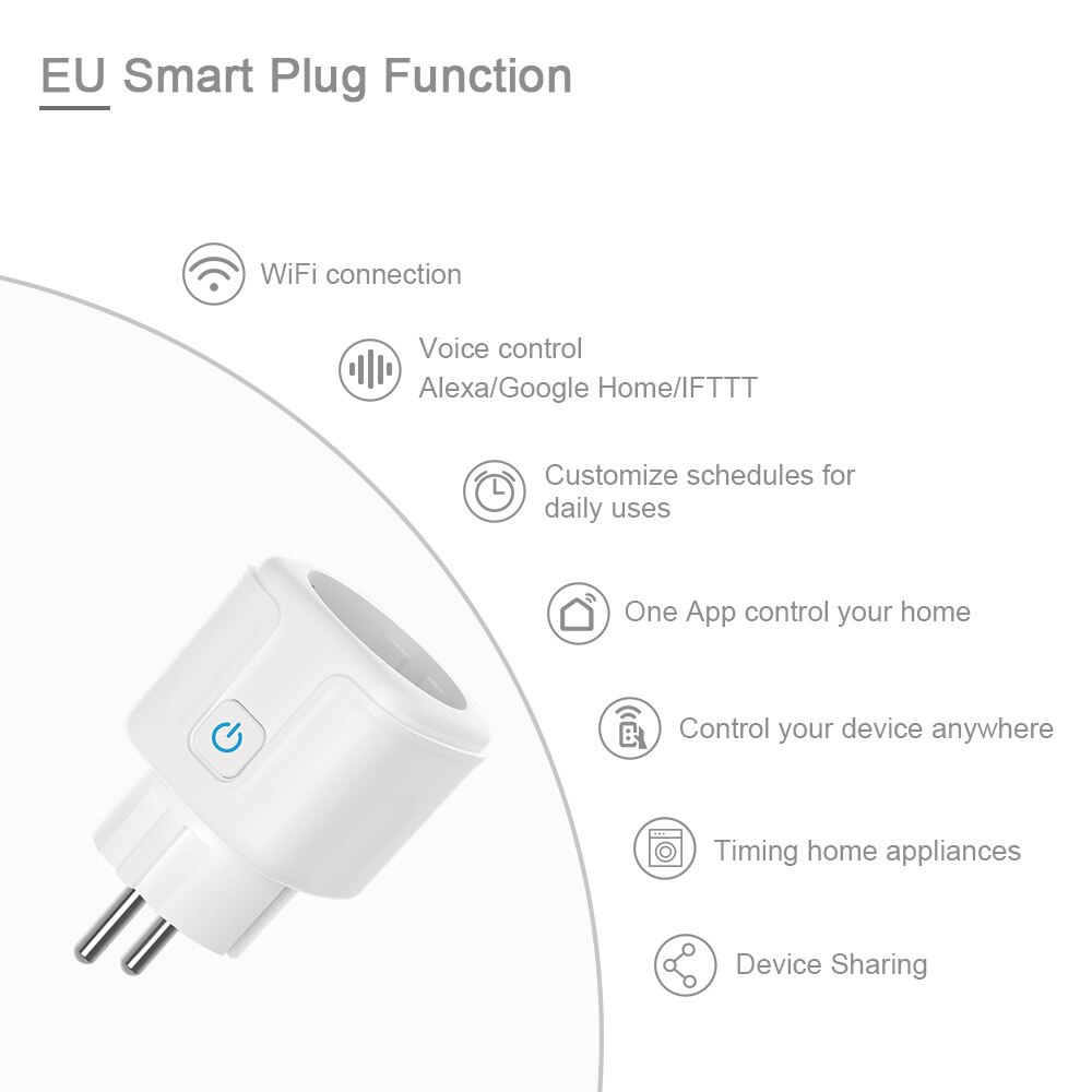 Tuya/Smart Leven App 16A Wifi Smart Plug Energy Monitor Europa Mini Wifi Smart Plug Socket