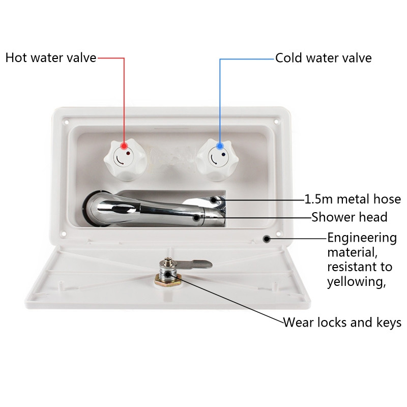 Kit de ducha Exterior para autocaravana, accesorios con cerradura para barco, Camper, caravana, color blanco/Negro, 1 Juego