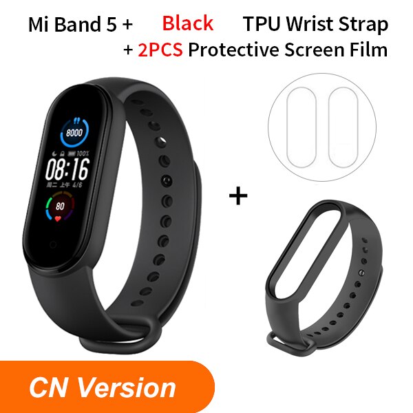 Xiaomi Mi Band 5 Smart Bracelet 1.1Inch AMOLED Screen Fitness Tracker Heart Rate Monitor Smart band 4 Color miband 5: NO NFC N Black Strap