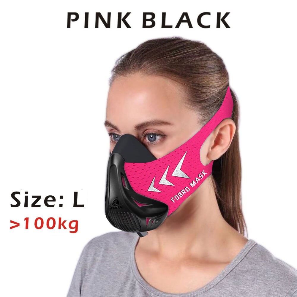 Fdbro sport løbemaske træning fitnesscenter træning cykling elevation cardio udholdenhed vejrtrækning stor højde konditionering sport maske: Lyserød sort l