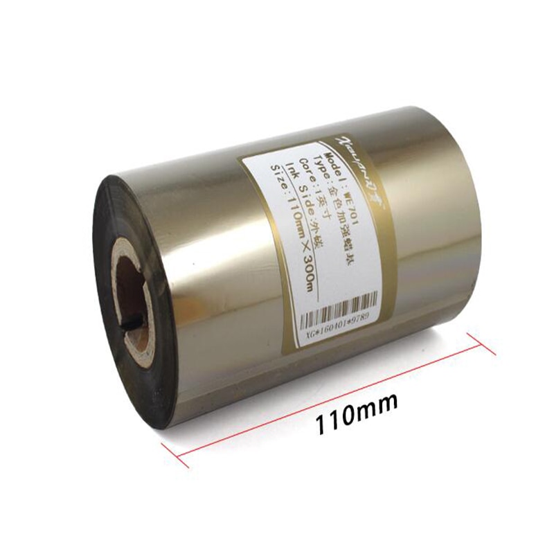 Gold Silver Ribbon 40 50 70 80 90 100 110mm 300m Barcode Printer Thermal Transfer Printing Label Gold Silver Wax Ribbon