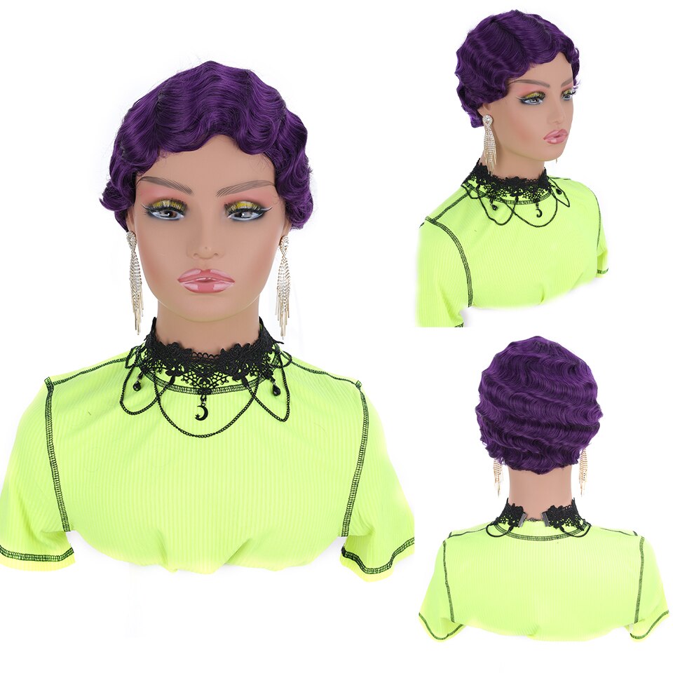 SEEANO – perruque synthétique Afro courte noire 6 pouces pour femmes noires, Blonde rouge violet rose blanc vert, perruque de Cosplay résistante à la chaleur: # 35