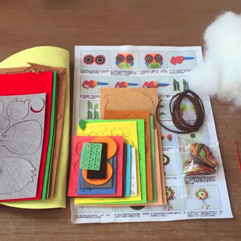 2 estilo lindo Reloj de pared DIY conjunto de Material de fieltro de corte libre estilo Animal hecho a mano reloj de tela para colgar en casa decoración