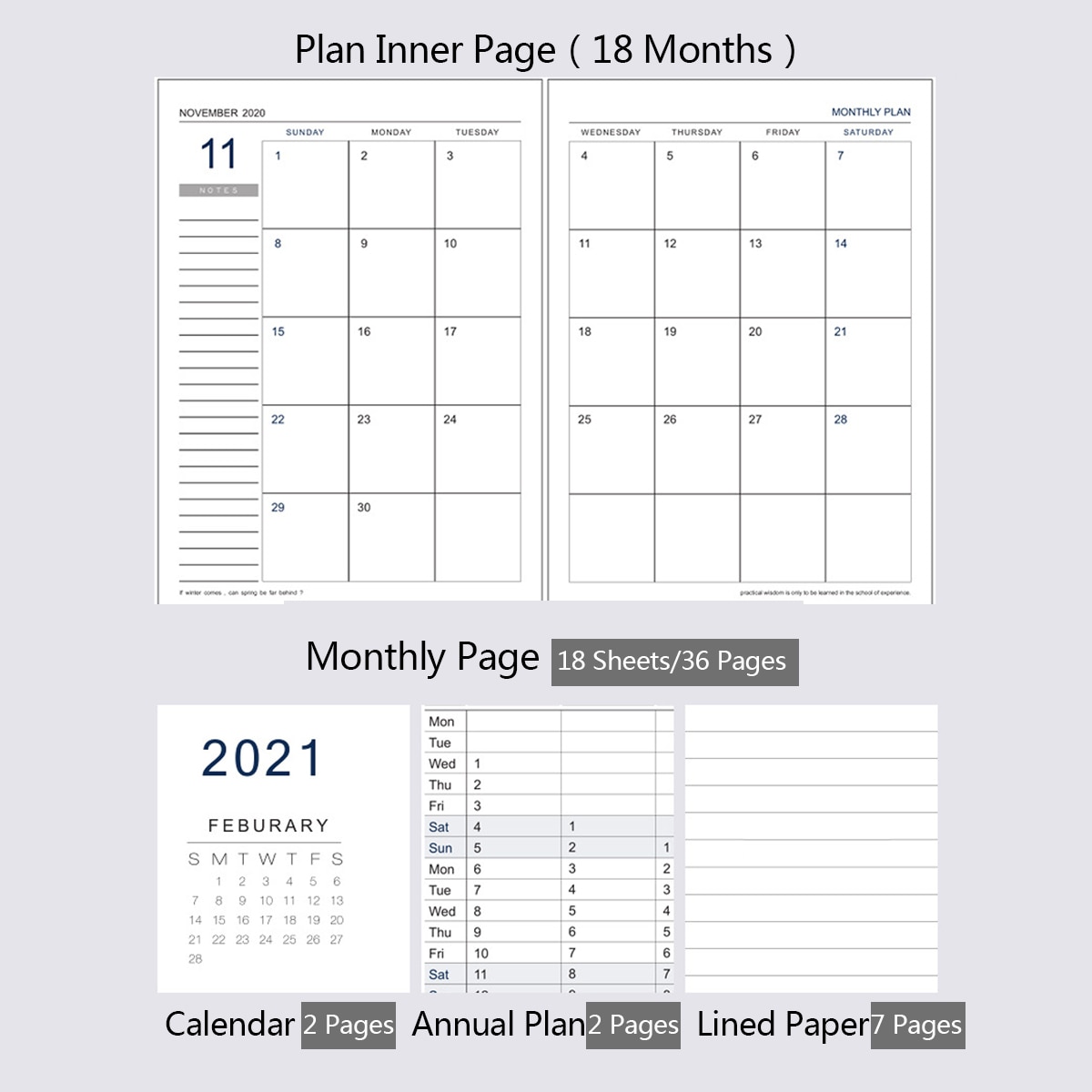 B5 Self-Filling Monthly Planner Notebook Notepad Teacher Lesson Schedule Business Office Record Notebook 24 Sheets for 18 Months