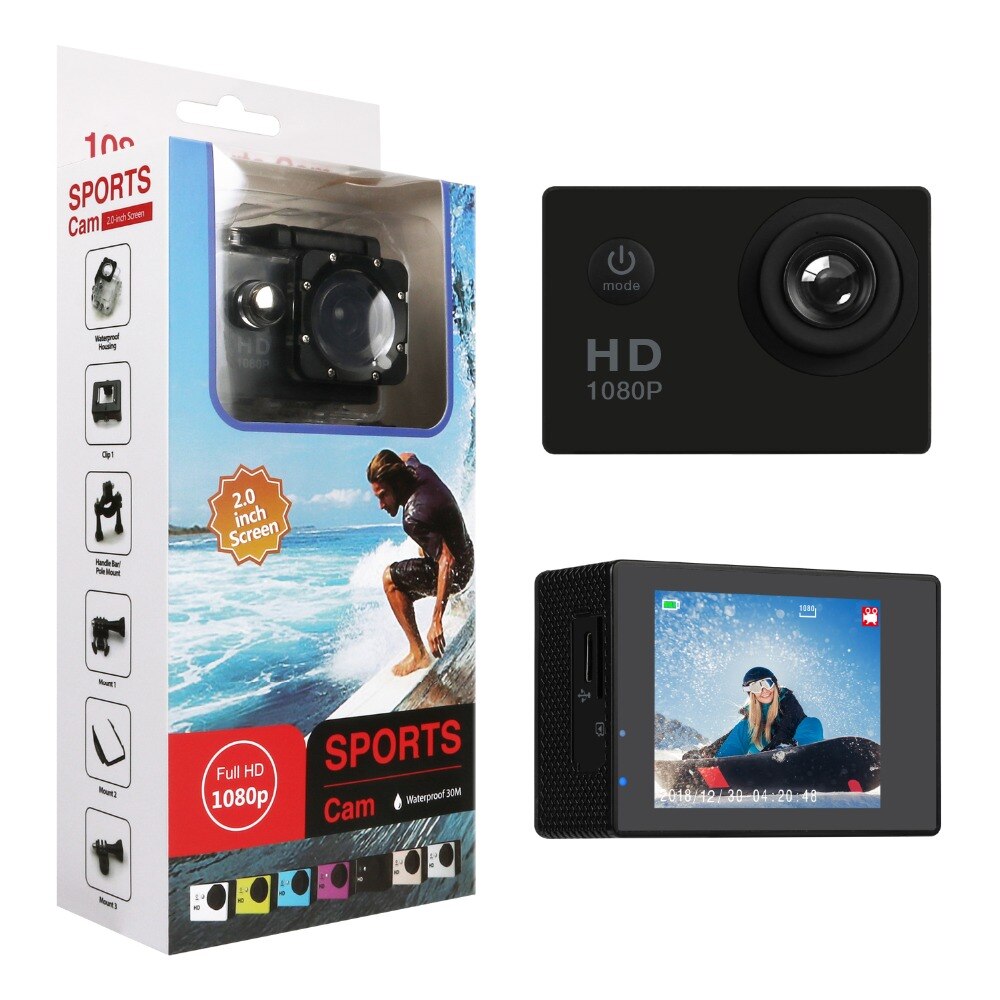 Actie Camera Fiets Motorfiets Helm Camera Onderwater Duiken Waterdichte Hd Hoofd Bike Cam 1080P Mini Camera Recorder