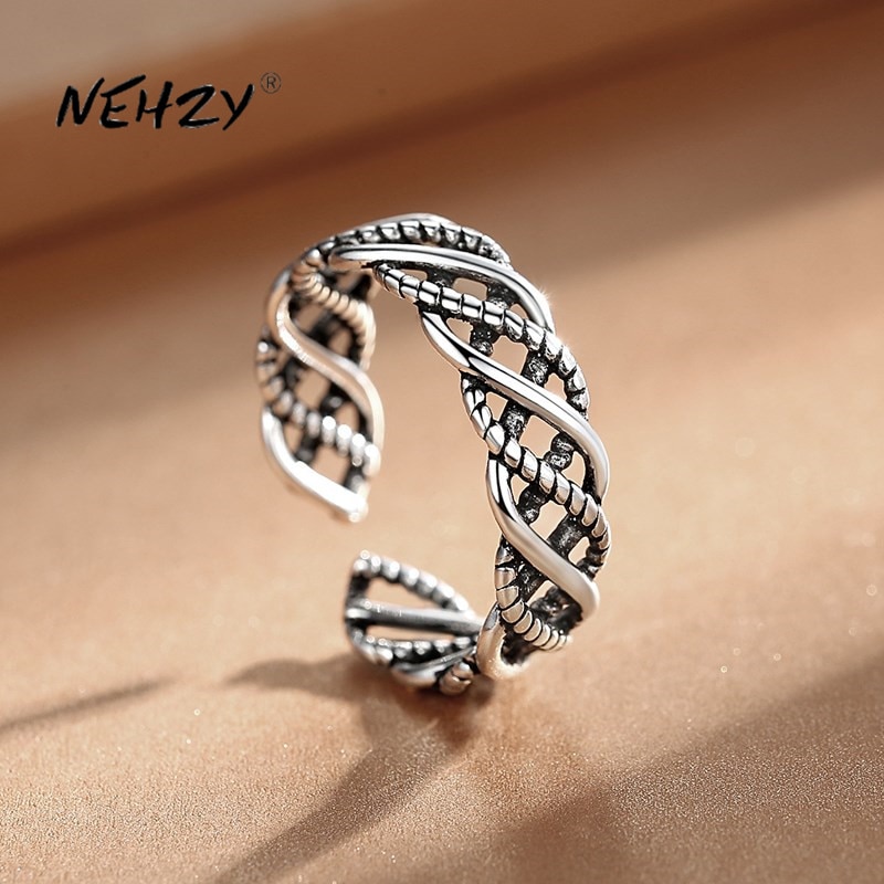 NEHZY S925 Stempel Silber Ring Hohl Frau Schmuck Öffnung Einstellbar Ring thailändisch Silber Schwarz