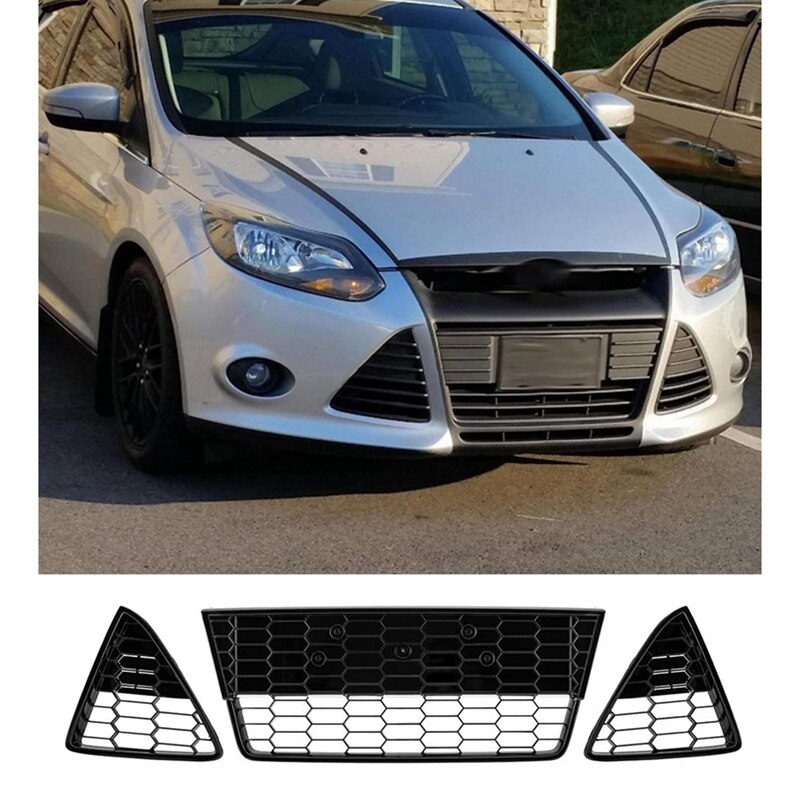 3Pcs Car Honeycombed Front Bumper Lower Grille Grills for Ford Focus: Default Title