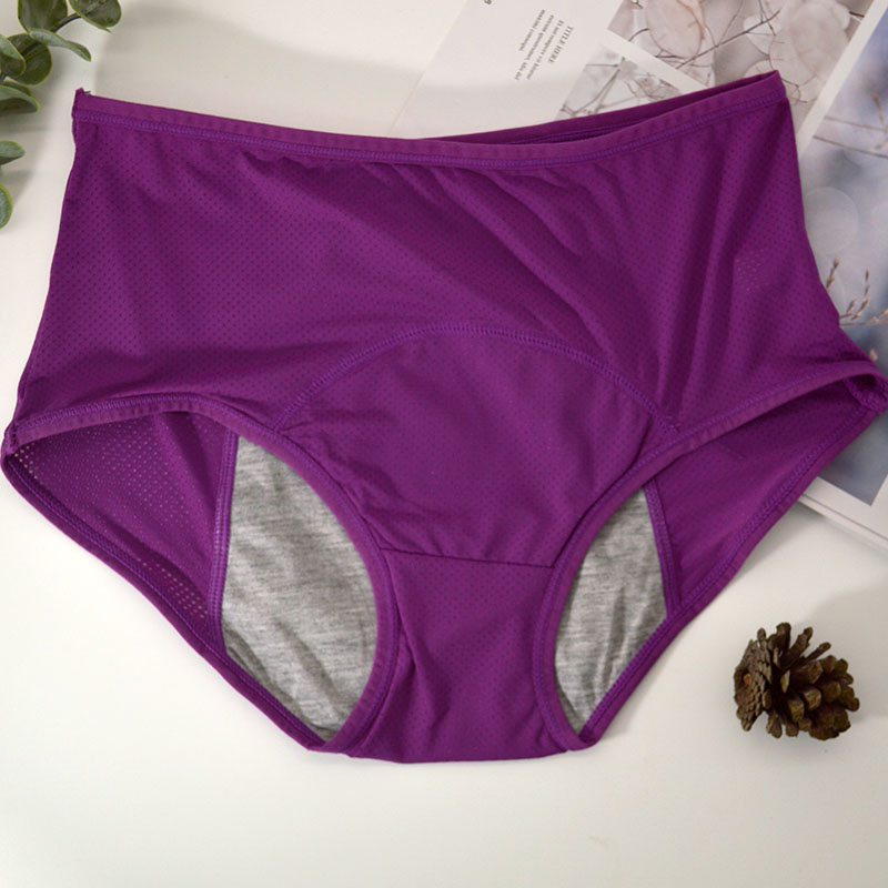 women's Leak Proof Pants Menstrual Transparent Waterproof Briefs Physiological plus size Underwear: L / black