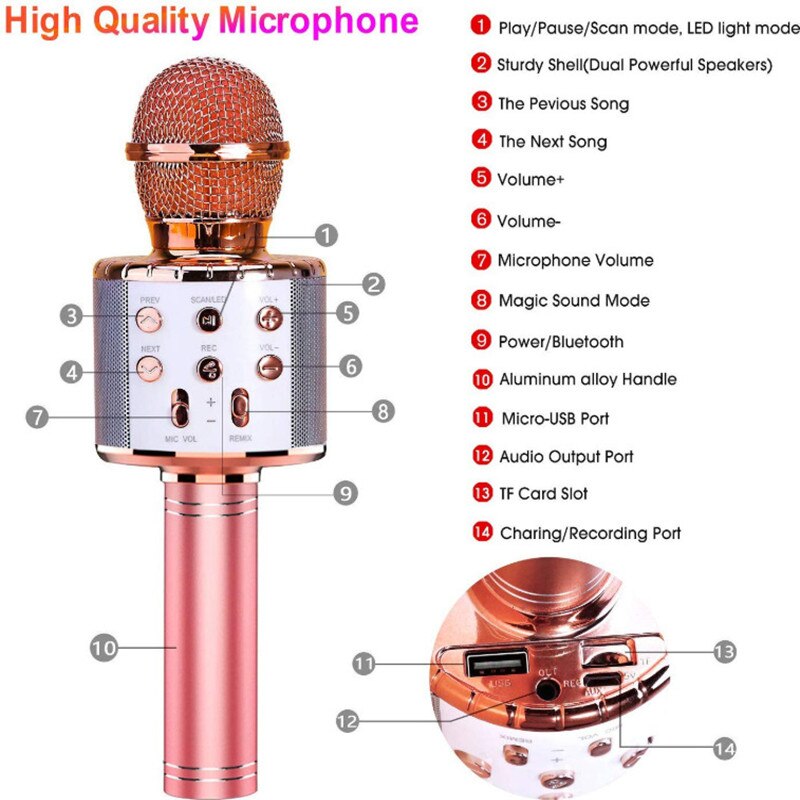 Ws -858l wireless microphone, wireless bluetooth speaker with led light, supports tf card playback