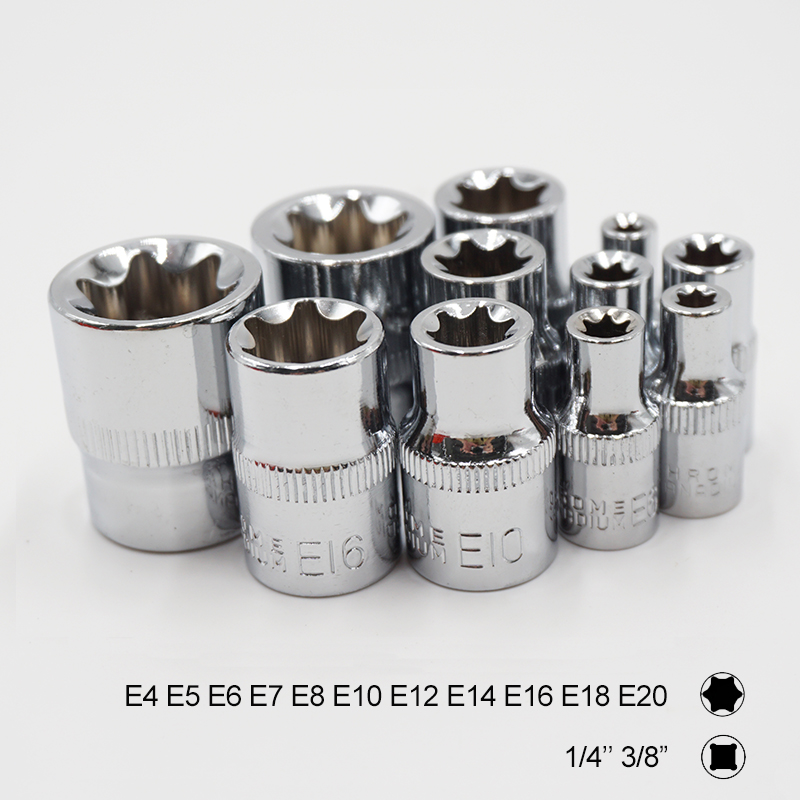 11pcs Torx Star Socket Set 1/4 3/8 Inch Drive e Type Sockets E4 E5 E6 E7 E8 E10 E12 E14 E16 E18 E20 Hand Repair Tools