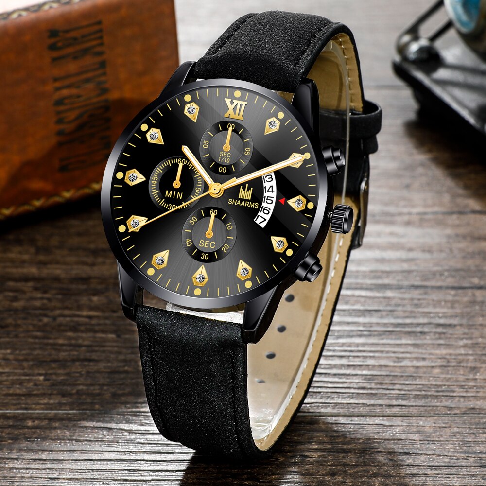 SHAARMS hommes montre bracelet en cuir Quartz montre-bracelet Date horloge Sport montres Relogio Masculino