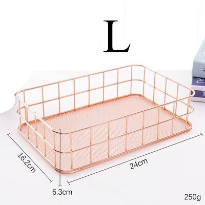 Rose Gold Wrought Iron Storag Rack Magazine Book Holder Stand Metal Baskets Office Desktop File Organizer Cosmetic Storage Box: E