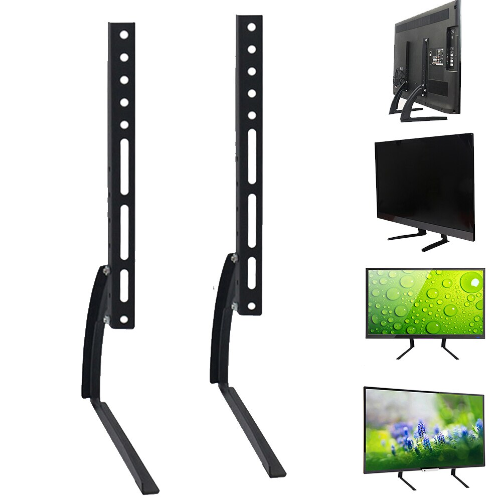 Universal Black TV Stand Base Durable Easy Install Mount Table Top Stable Steel Home Multi Hole With Screws Adjustable Triangle