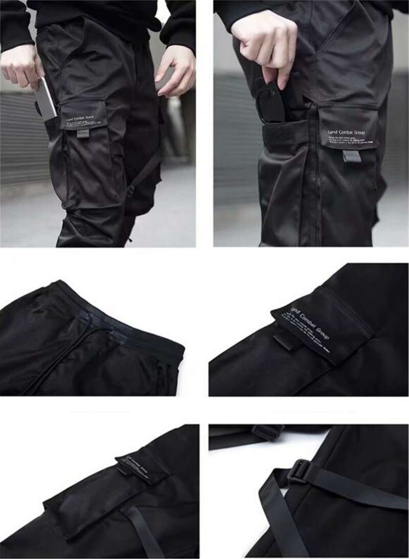 Hip hop drengelommer elastisk talje harembukse mænd streetwear punk afslappet bånd bukser jogger mandlig dans sort bukser
