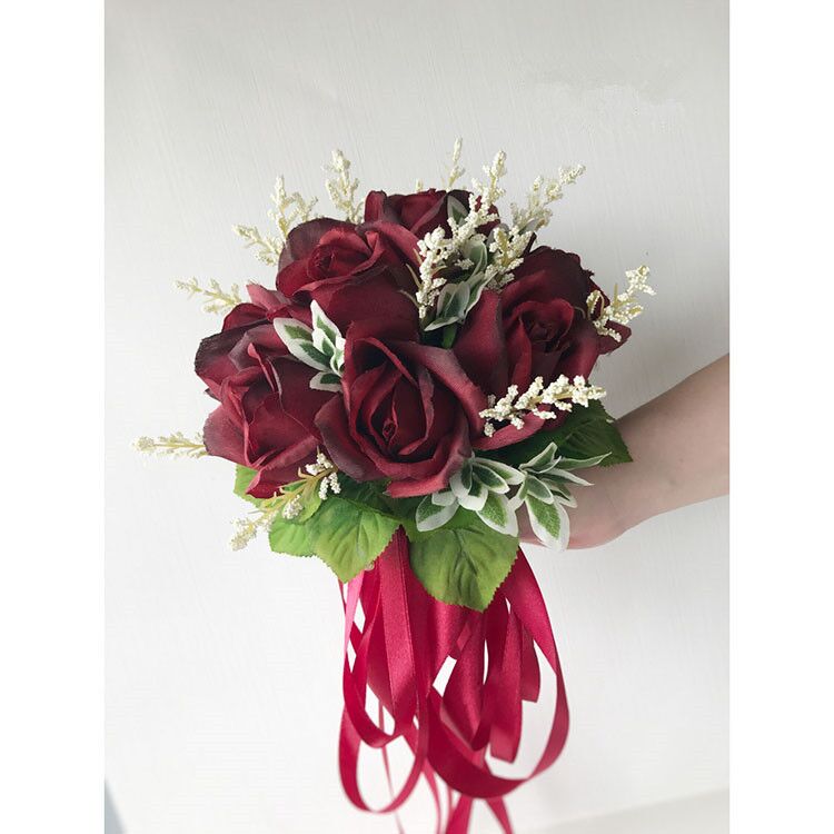 Elsker bryllup buketter til brudepiker brudebukett kunstige silke roser hvite røde blomster jente bukett ekteskapstilbehør