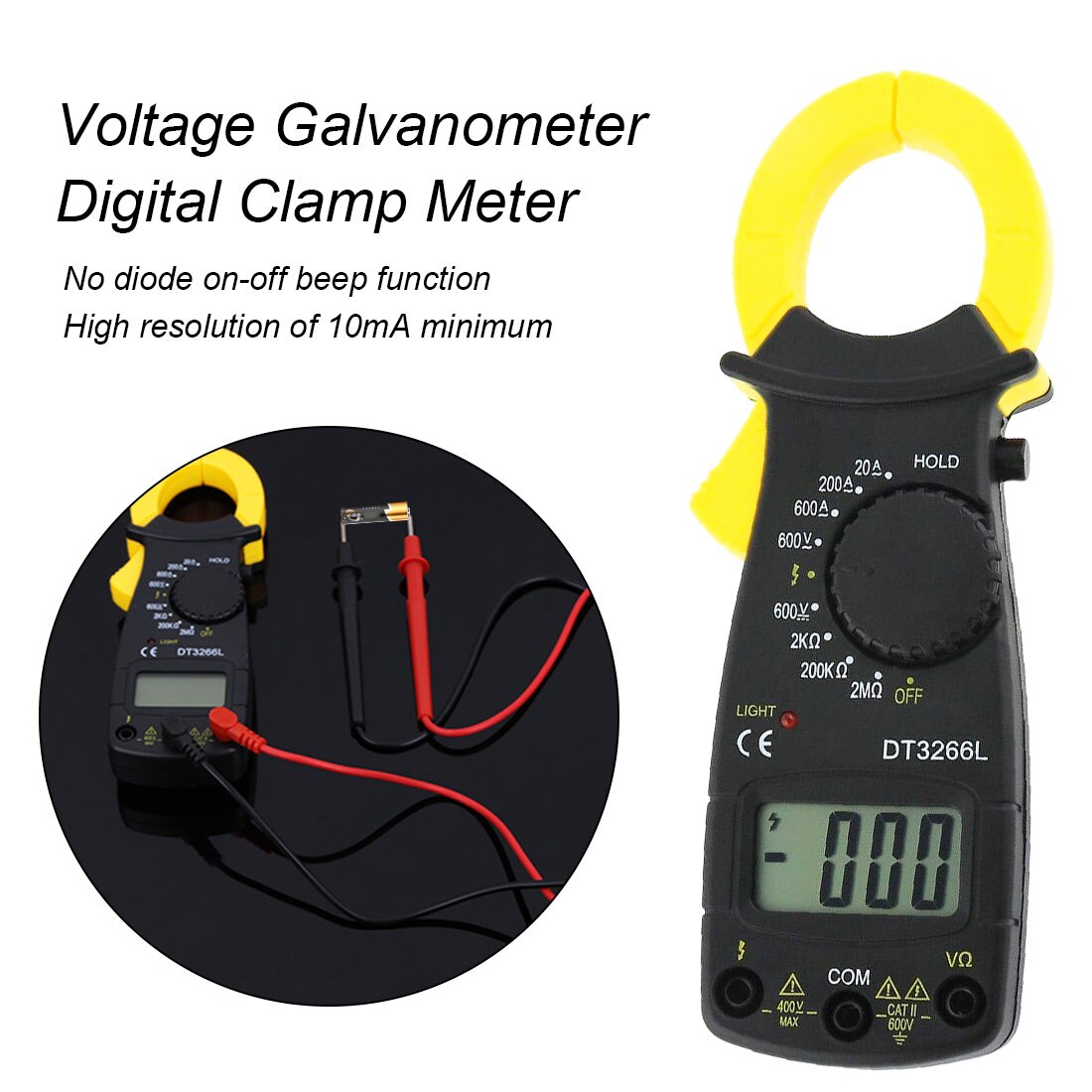 DT3266L clamp meter Digital Clamp Meter Voltmeter Ammeter Ohm Current Voltage Tester 600A AC/DC Hand-held clamp