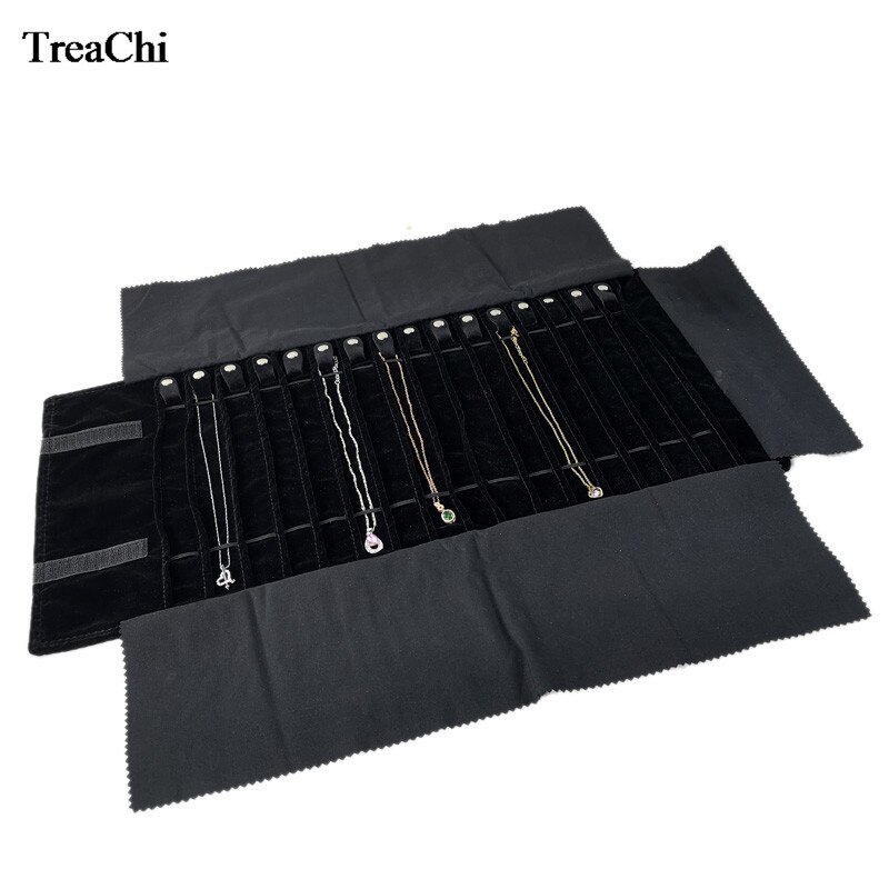 Black Velvet Jewelry Roll Bag Grey Pendant Bracelet Organizer Storage Pouch Portable Necklace Display Travel Cases