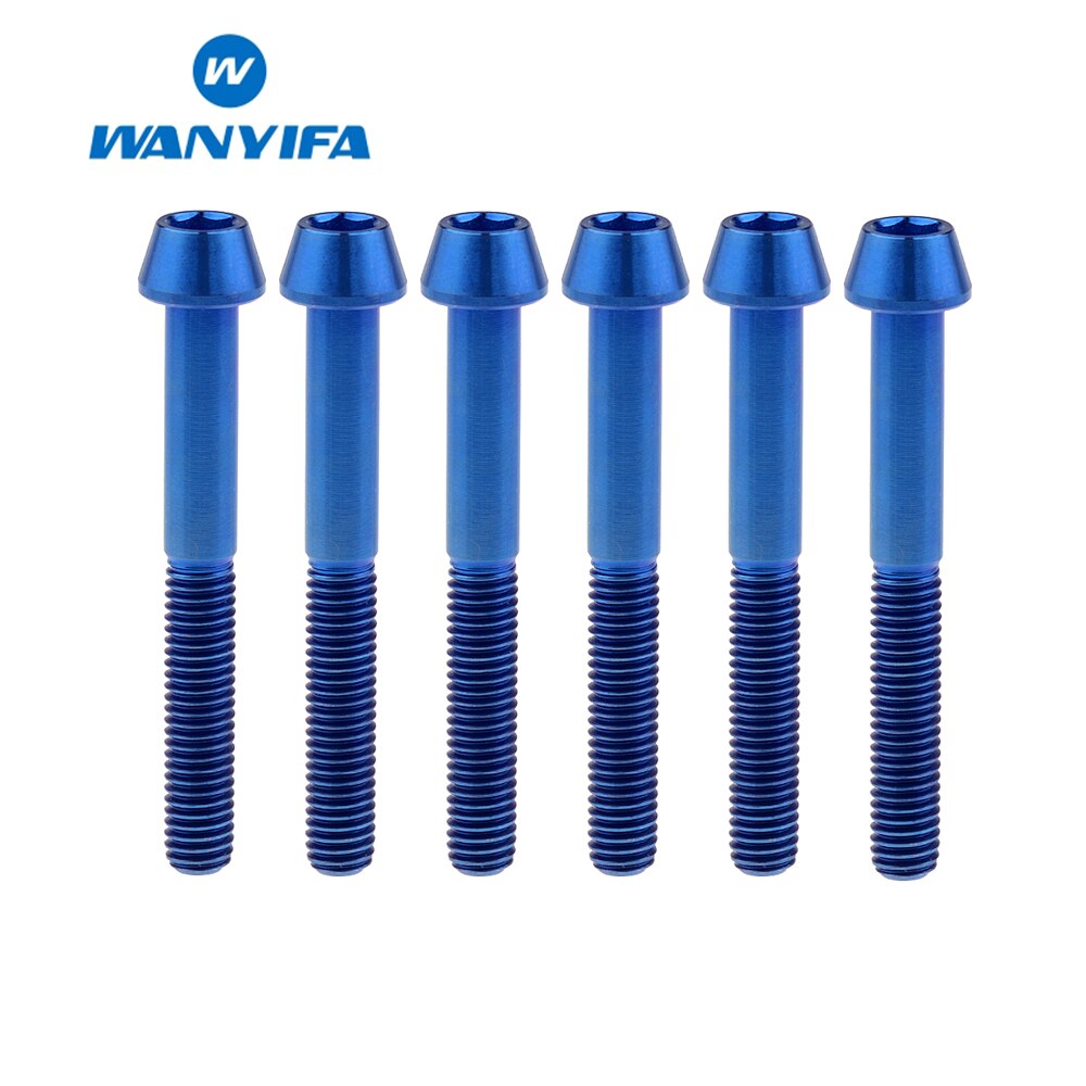 6PCS M5 Titanium Ti Bolts M5X25 30 35 40mm Inner Hexagon Tapered Head Bolt for Bike Bicycle Cycling Accessories Fastener Screws: M5x40 Blue