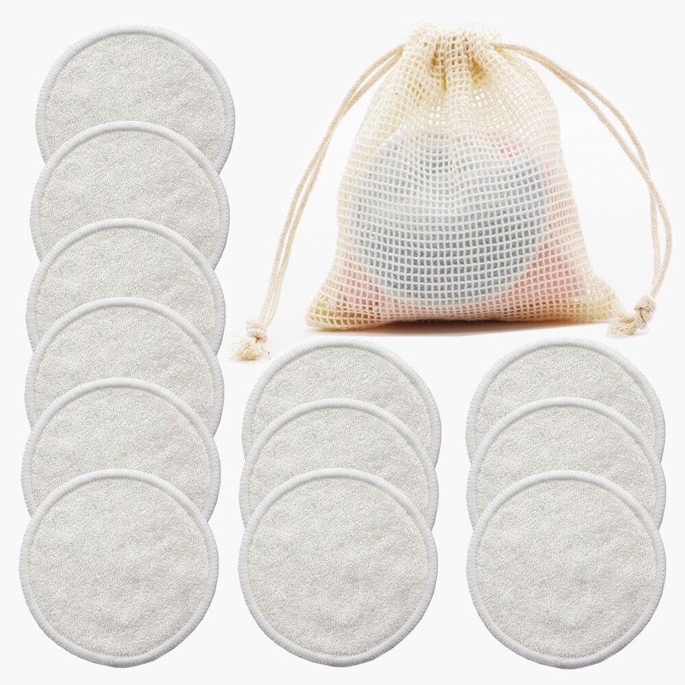 Reusable Bamboo Makeup Remover Pads Cotton 12pcs/Pack Microfiber Washable Rounds Cleansing Facial Tools Make Up Removal Pad: Beige