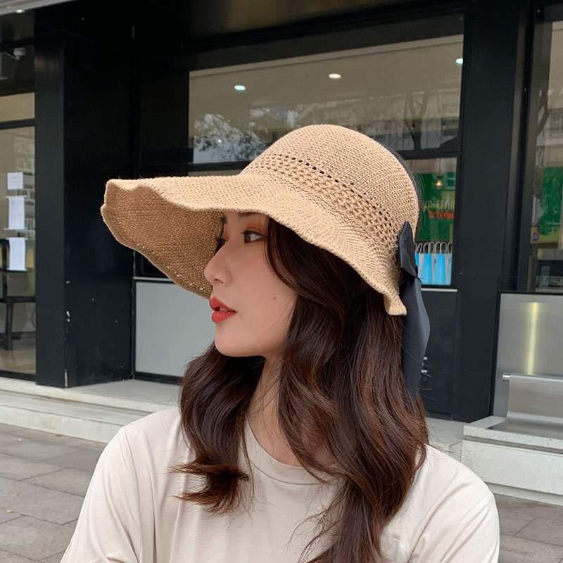 Canze Vrouwen Zomer Koreaanse Strooien Hoed Zon Bescherming Naked Top Zonnehoed Outdoor Strand Fisher Zonnehoed: hollow khaki