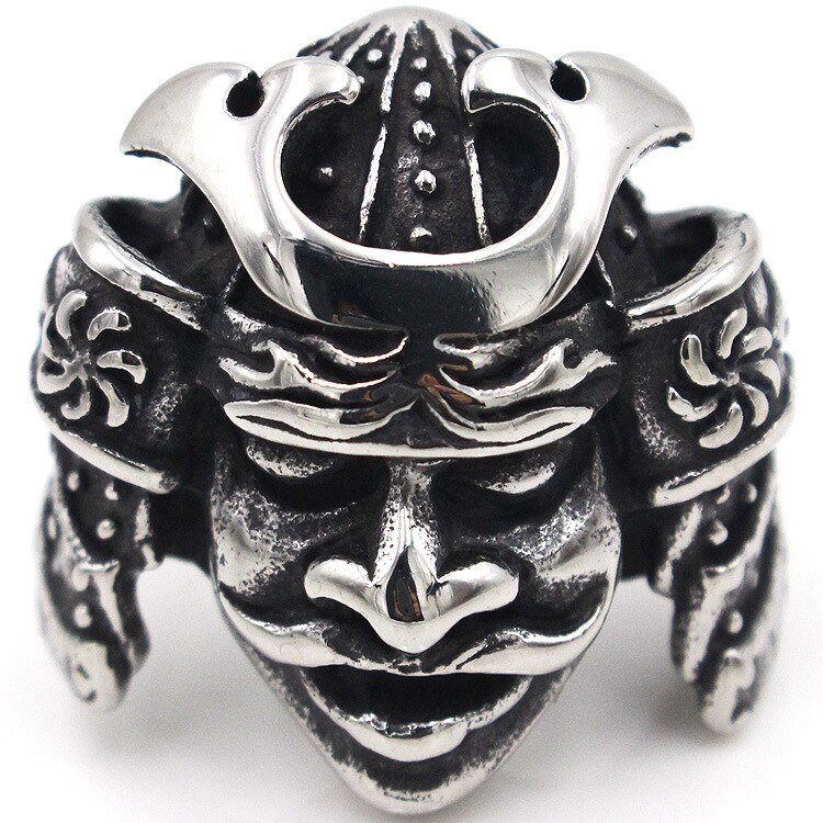 thumbnail interactive-video image 1 of Samurai Skull Biker Ring – Handmade Japanese Warrior Gothic Ring In Sterling Silver 1 of 4