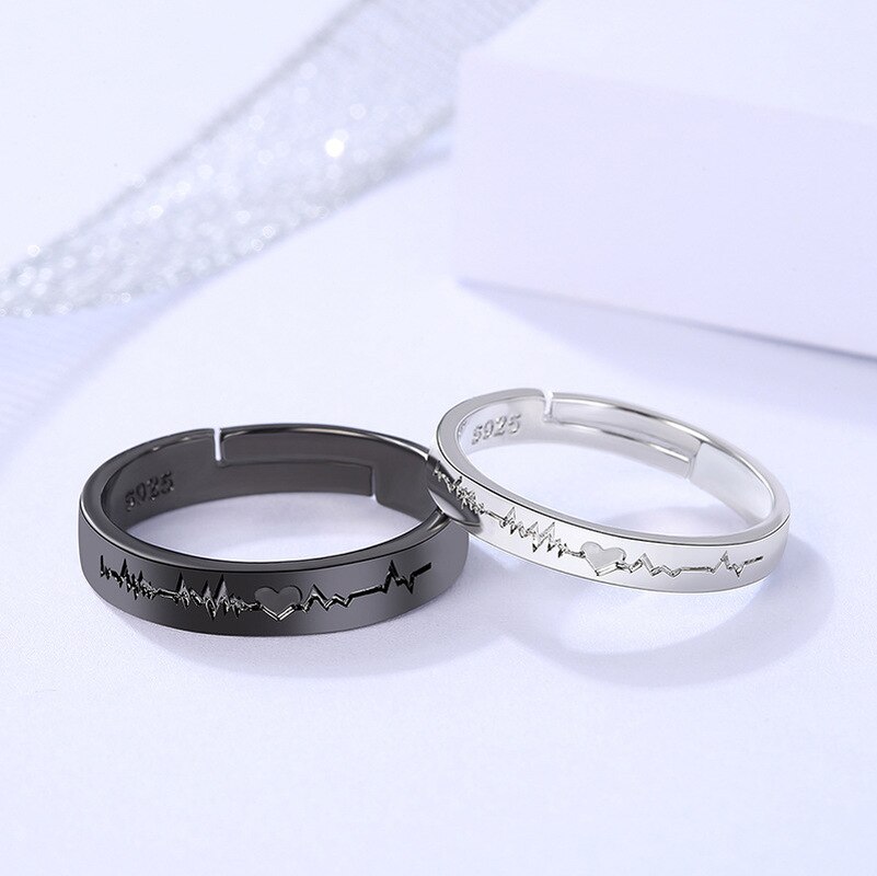 2 Stuks Paar Ring Paar Ring Belettering Zwart-wit Ecg Live Mond Een Paar Mannen En Vrouwen Koreaanse eenvoudige