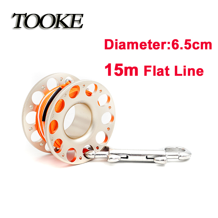 Scuba aluminium dykkerspole fingerhjul flad line snapbolt krog 15m 30m til snorkel hule dyk undervandsfiskeri: 15m gyldne