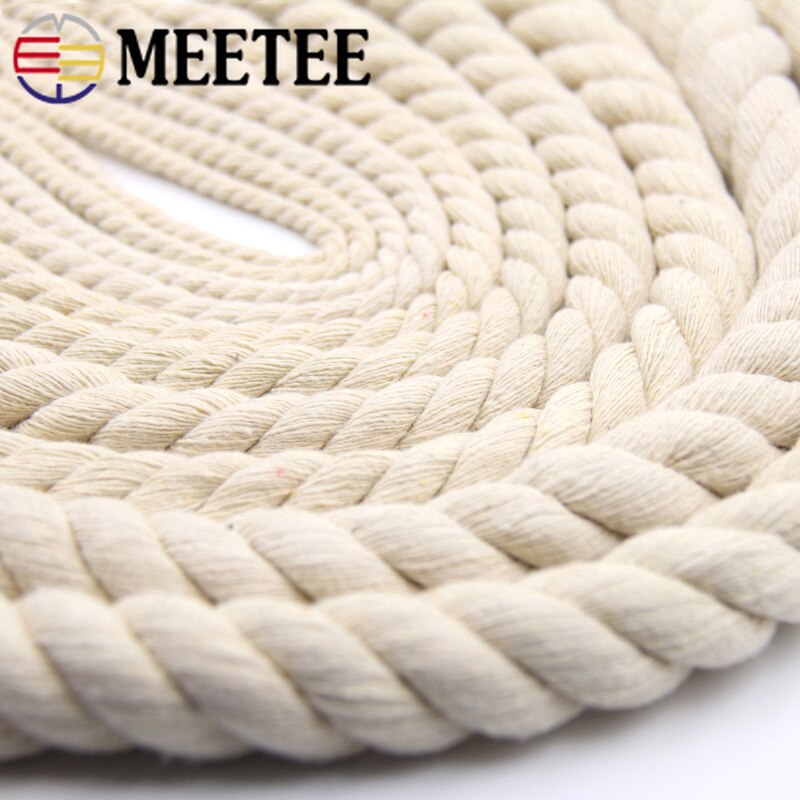 Meetee 5/10M 6Mm/8Mm/10Mm/12/15Mm 3 Aandelen twisted 100% Katoenen Koorden Rope Voor Bag Decor Diy Thuis Textiel Touw Accessoires KY338