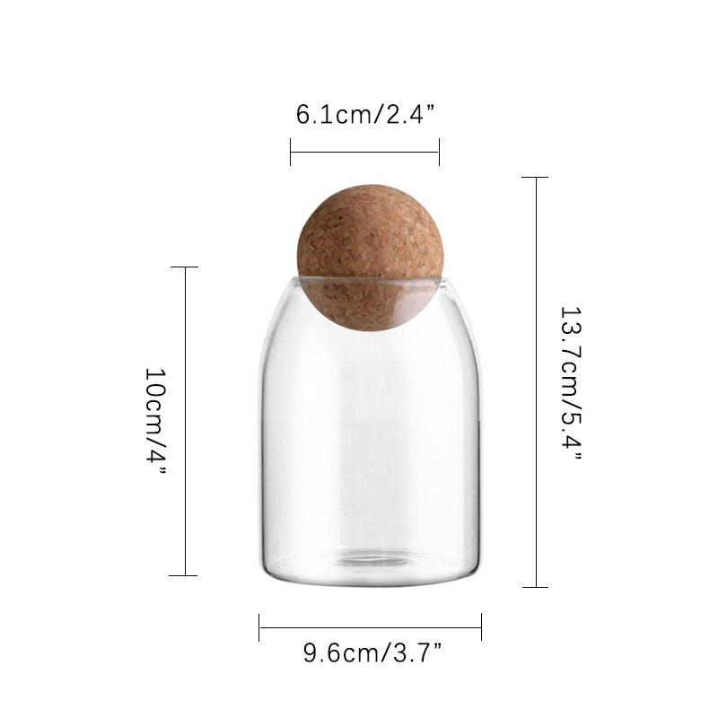 Clear Glass Jar Bottle Kitchen Storage Jars with Cork Ball Lid Airtight Canister Beans Granis Candy Kitchen Storage Organizer: 500ML